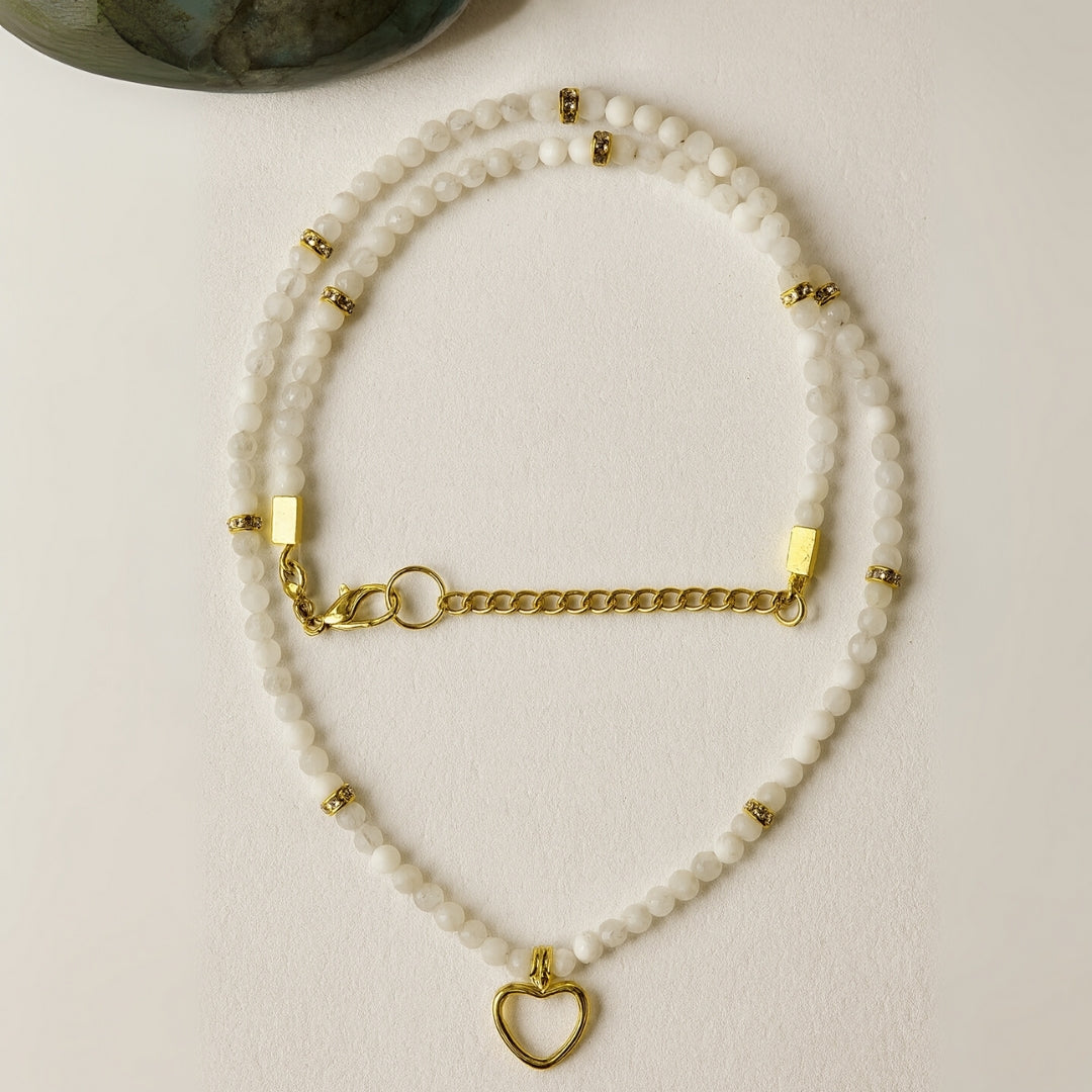 Moonstone Heart Necklace | 3 mm Faceted Dainty Moonstone Pendant