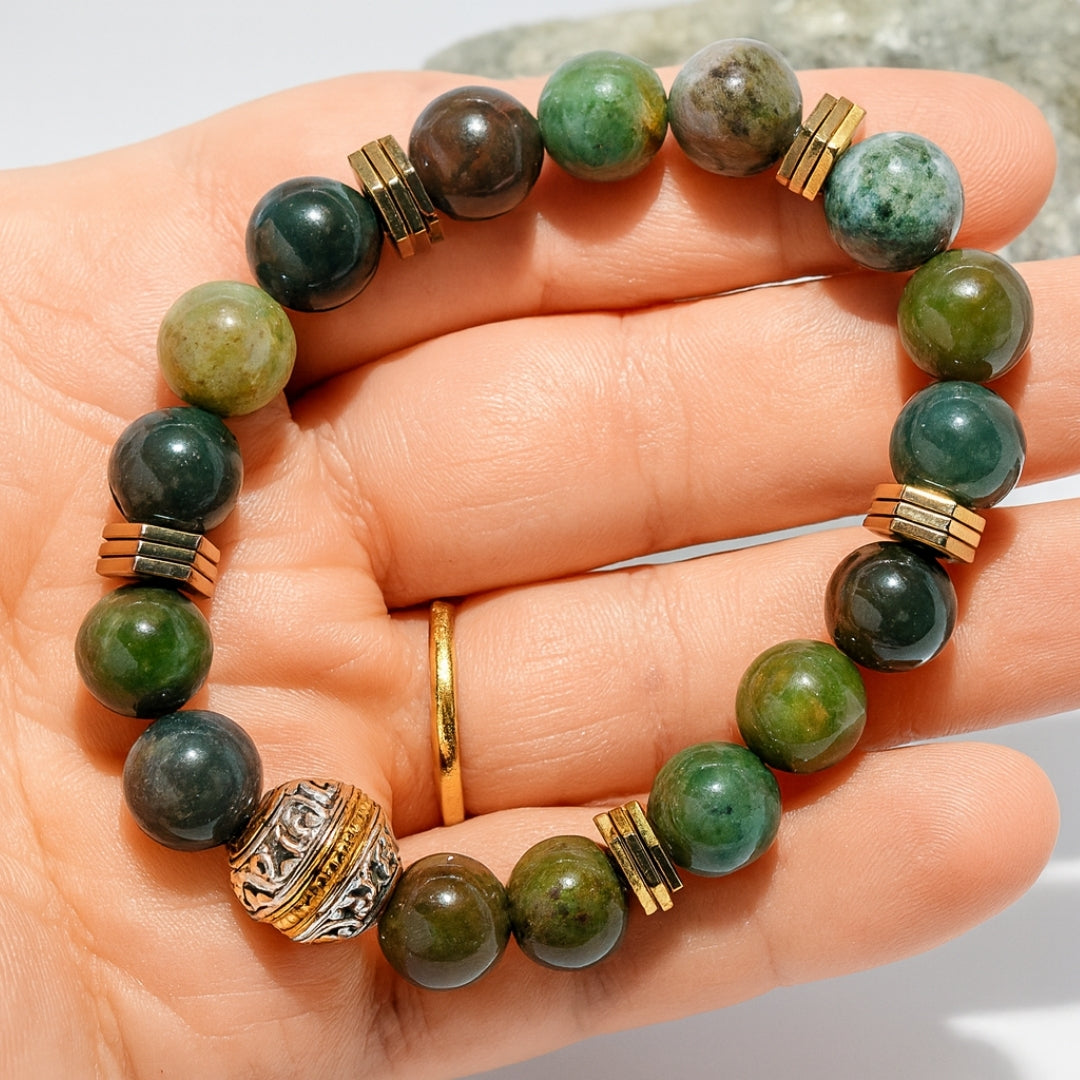 Moss Agate Hematite 10 mm | Druid’s Secret | Ancient Roots Collection
