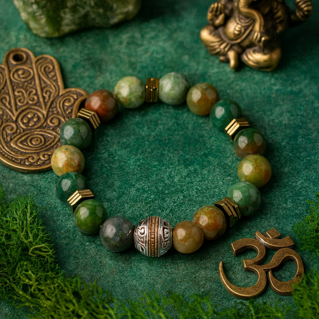 Moss Agate Hematite 10 mm | Druid’s Secret | Ancient Roots Collection