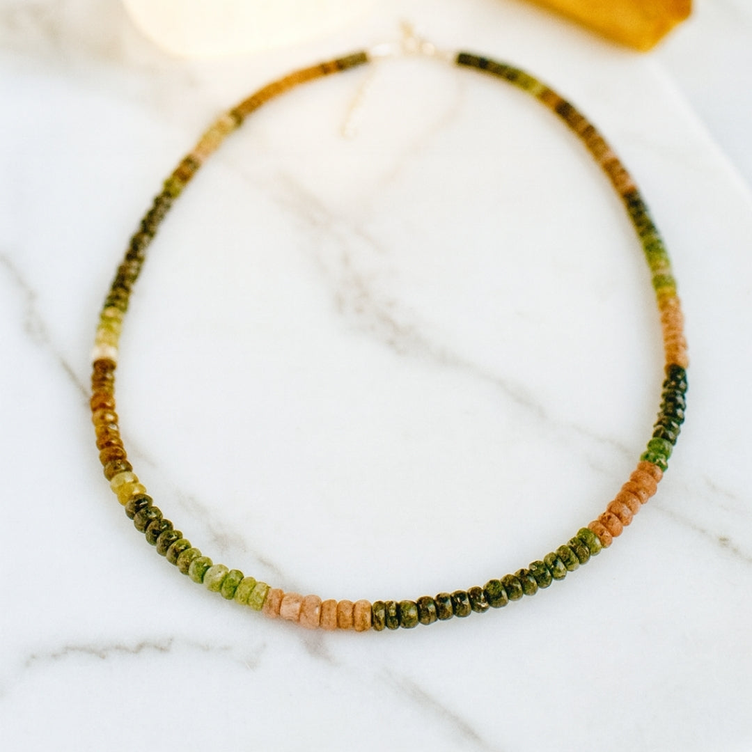 Natural Multi Tourmaline Necklace 5mm Faceted Beads 925 Sterling Silver