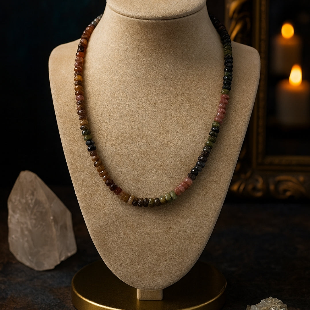 Natural Multi Tourmaline Necklace 5mm Faceted Beads 925 Sterling Silver