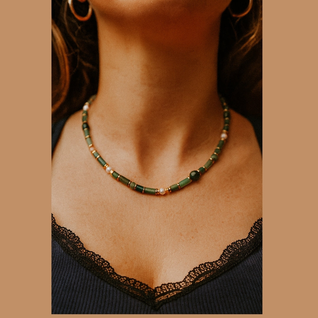 Nature of Soul Secret Green Aventurine, Rutilated Quartz Pearl Necklace