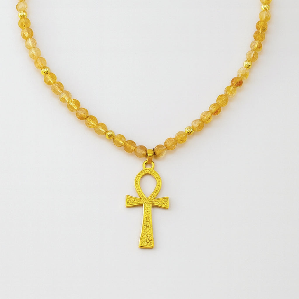 Citrine Ankh Necklace | 6 mm Faceted Citrine with Ankh Pendant | Codex of Sekhmet