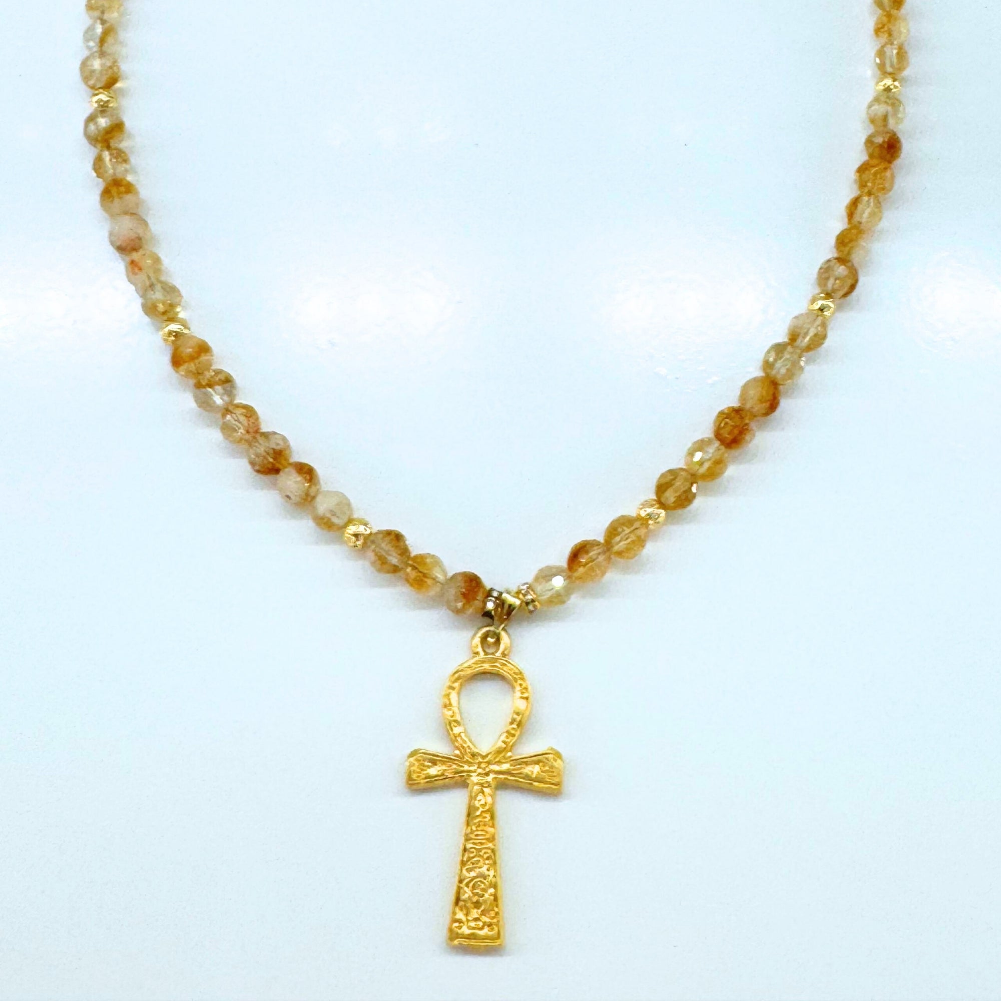 Citrine Ankh Necklace | 6 mm Faceted Citrine with Ankh Pendant | Codex of Sekhmet