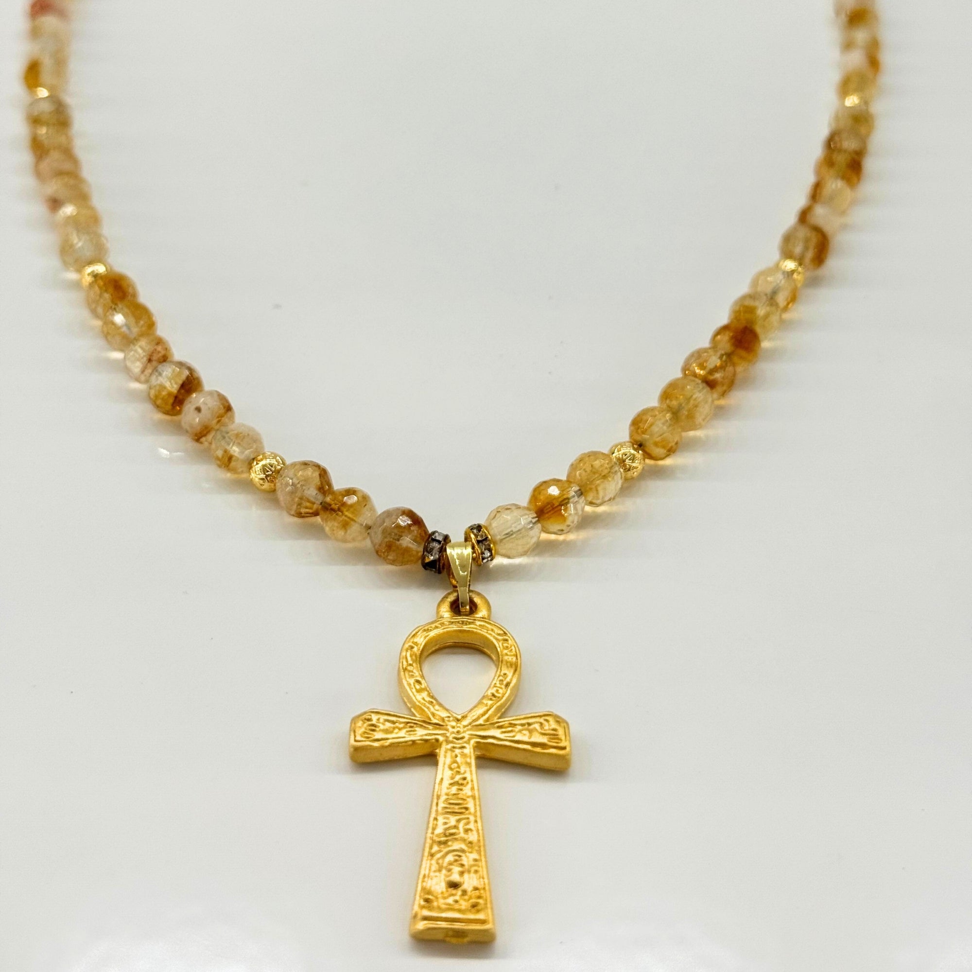 Citrine Ankh Necklace | 6 mm Faceted Citrine with Ankh Pendant | Codex of Sekhmet