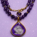 Amethyst & Druzy Agate Necklace 8 mm | Clarity • Protection • Cosmic Balance