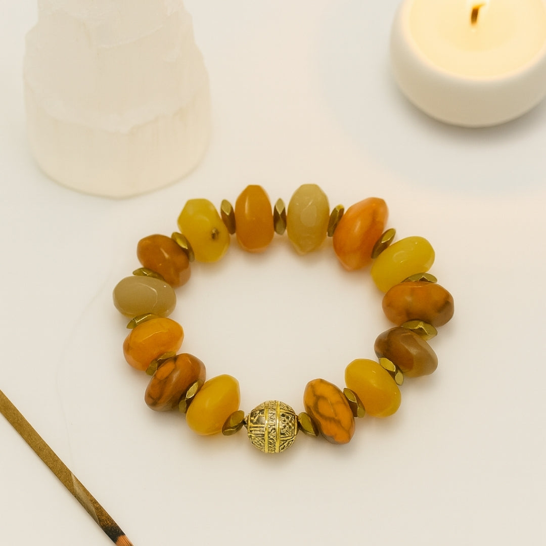 Opal 12mm Rondelle Bracelet | Yellow Opal Crystal Jewelry | Gift for Her