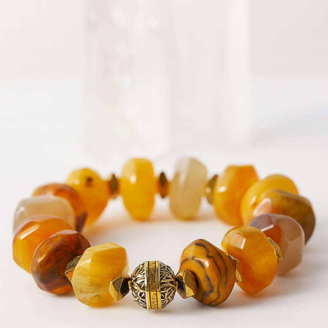 Opal 12mm Rondelle Bracelet | Yellow Opal Crystal Jewelry | Gift for Her