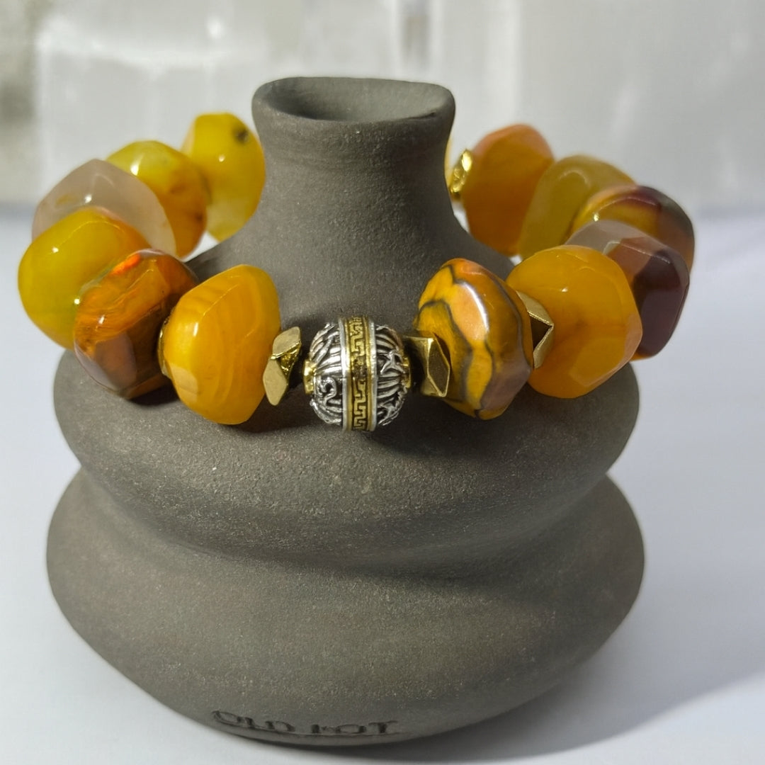Opal 12mm Rondelle Bracelet | Yellow Opal Crystal Jewelry | Gift for Her