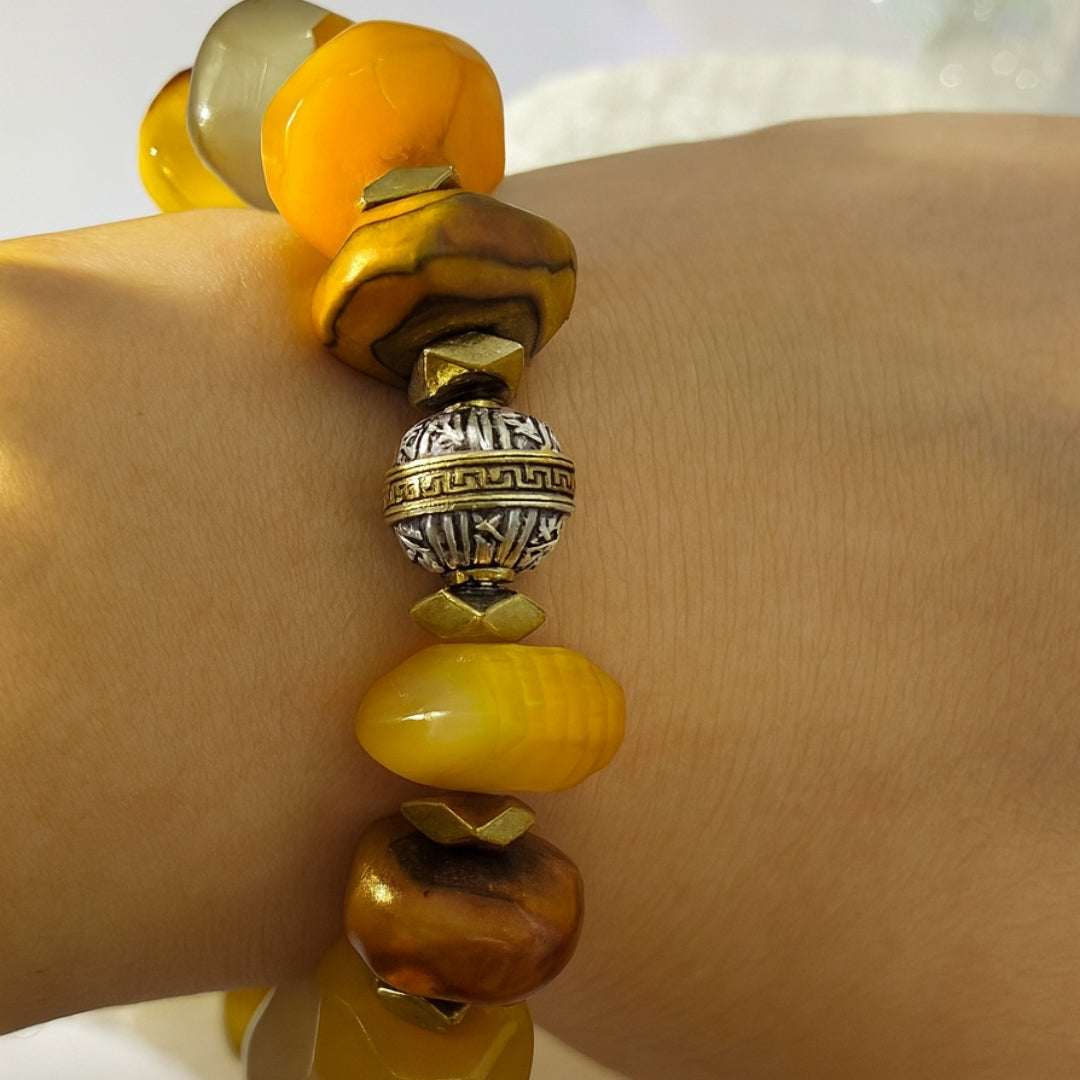 Opal 12mm Rondelle Bracelet | Yellow Opal Crystal Jewelry | Gift for Her
