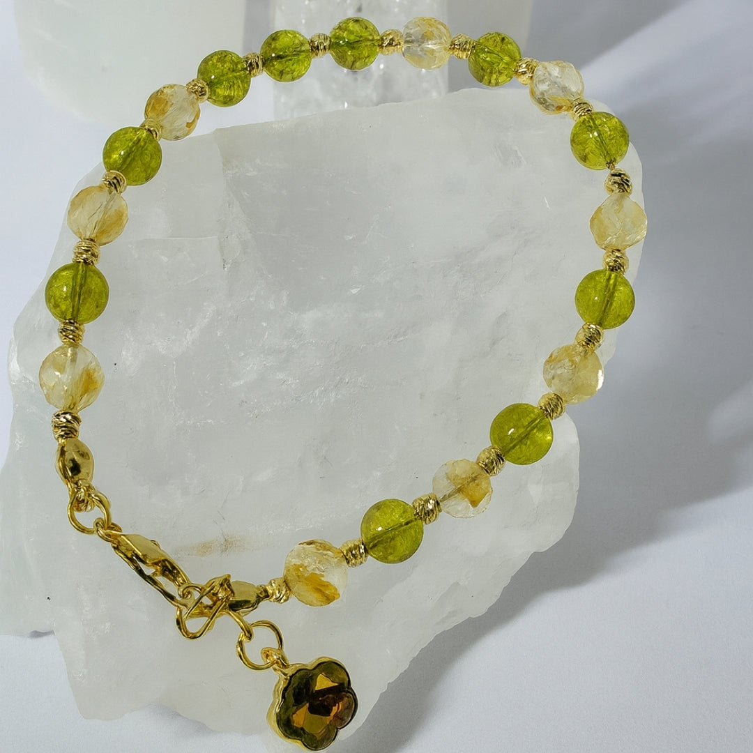 Peridot & Citrine Bracelet 6 mm | Natural Crystal Bracelet