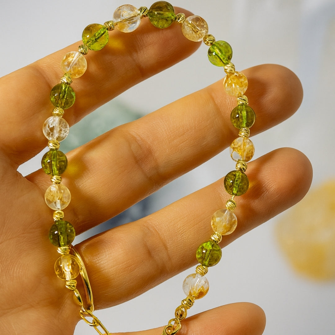 Peridot & Citrine Bracelet 6 mm | Natural Crystal Bracelet