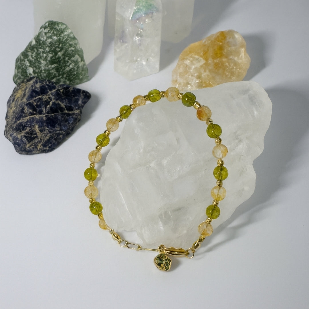 Peridot & Citrine Bracelet 6 mm | Natural Crystal Bracelet