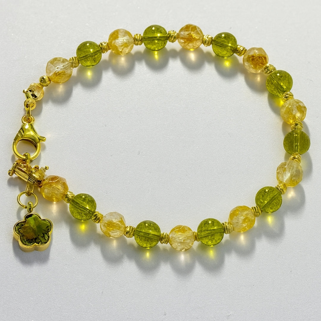 Peridot & Citrine Bracelet 6 mm | Natural Crystal Bracelet