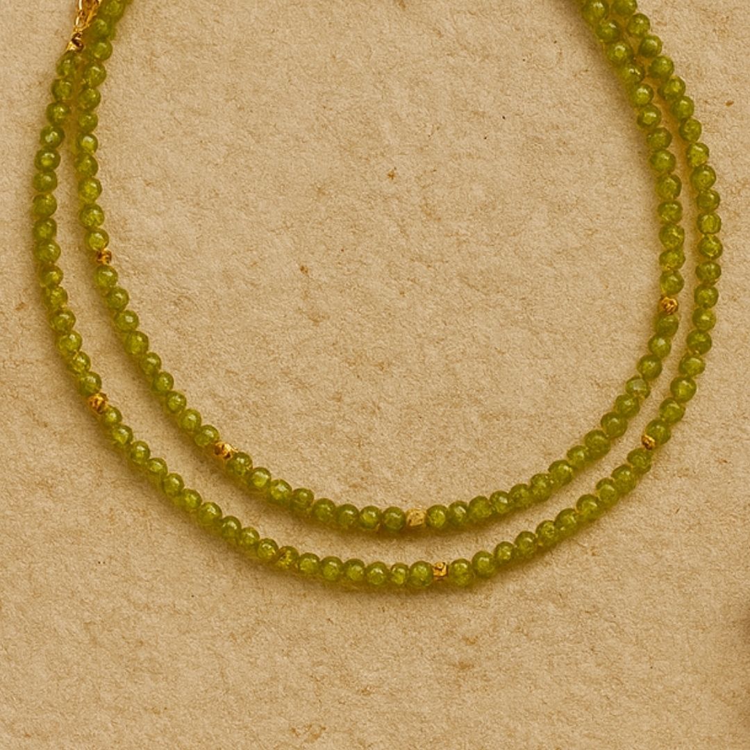 Peridot Necklace | 3 mm Faceted Green Peridot with Gold Accents