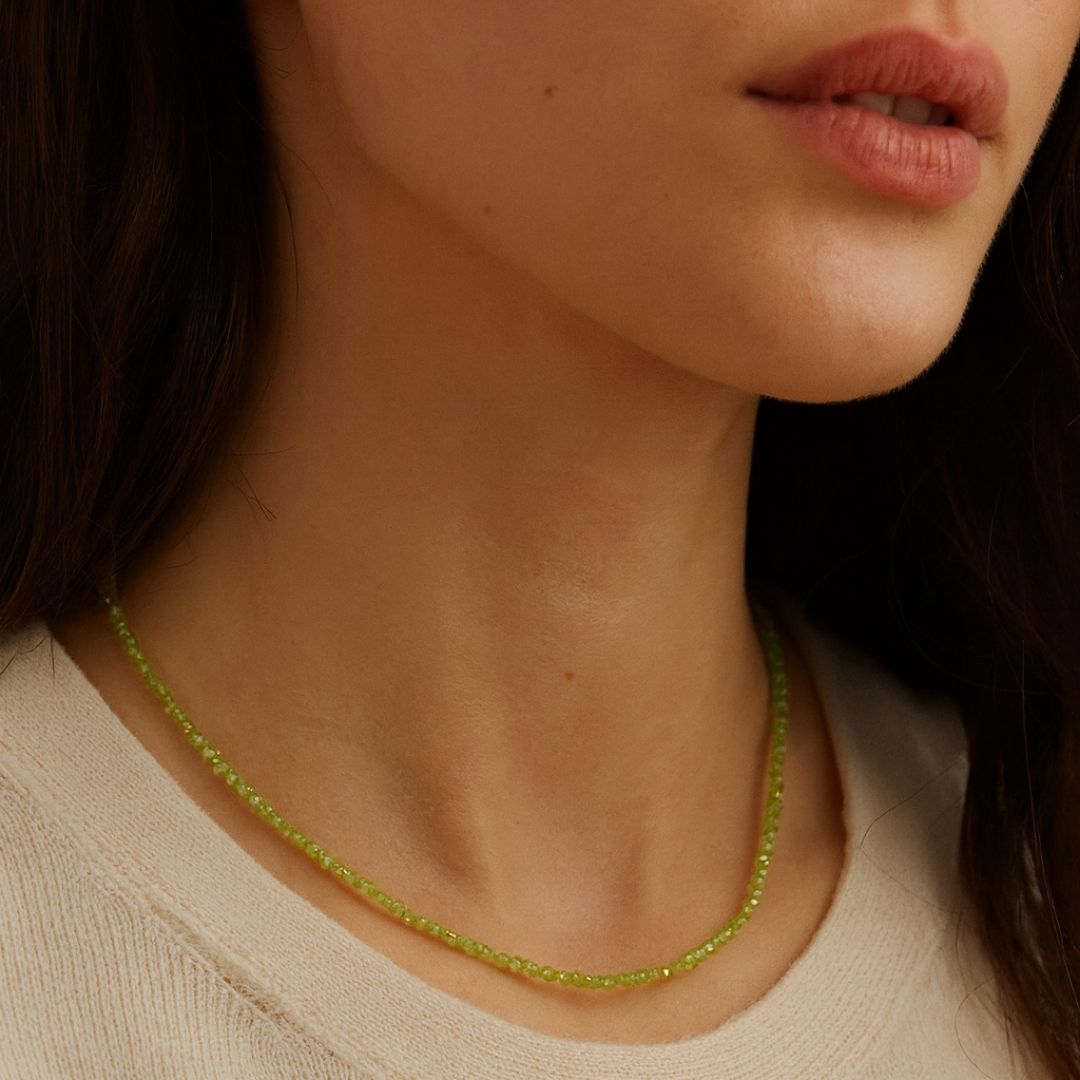 Peridot Necklace | 3 mm Faceted Green Peridot with Gold Accents