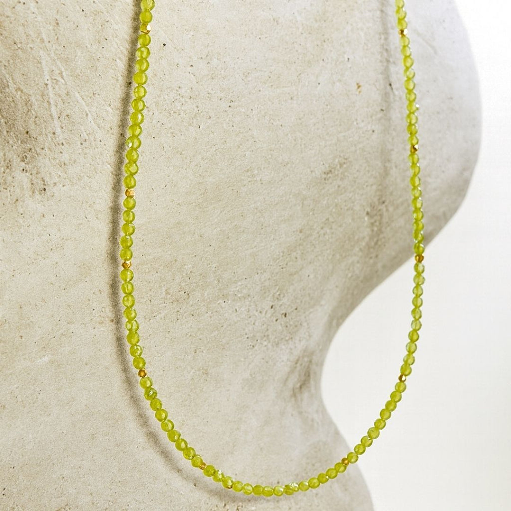 Peridot Necklace | 3 mm Faceted Green Peridot with Gold Accents