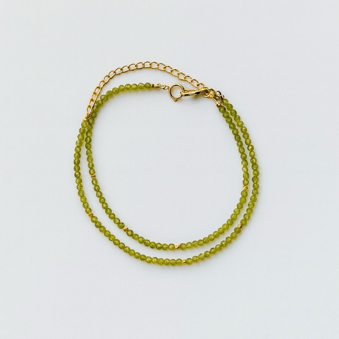 Peridot Necklace | 3 mm Faceted Green Peridot with Gold Accents