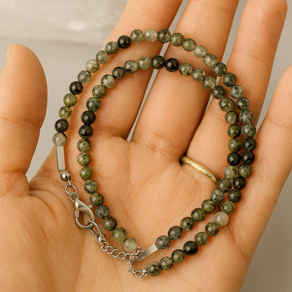 Prehnite Core Necklace – Natural Prehnite with Epidote Inclusions