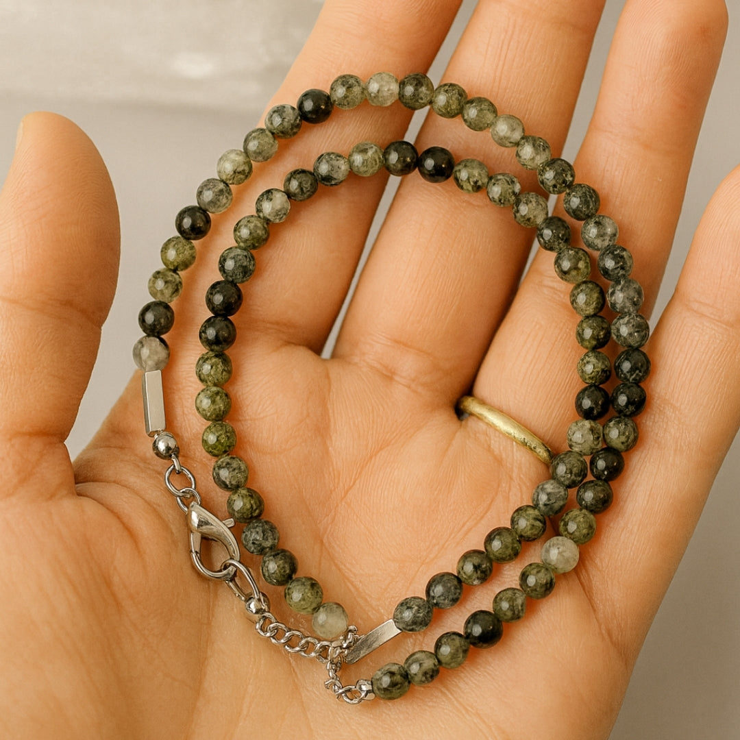 Prehnite Core Necklace – Natural Prehnite with Epidote Inclusions