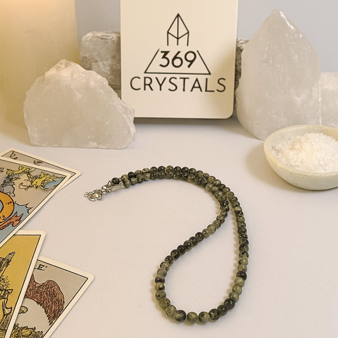 Prehnite Core Necklace – Natural Prehnite with Epidote Inclusions