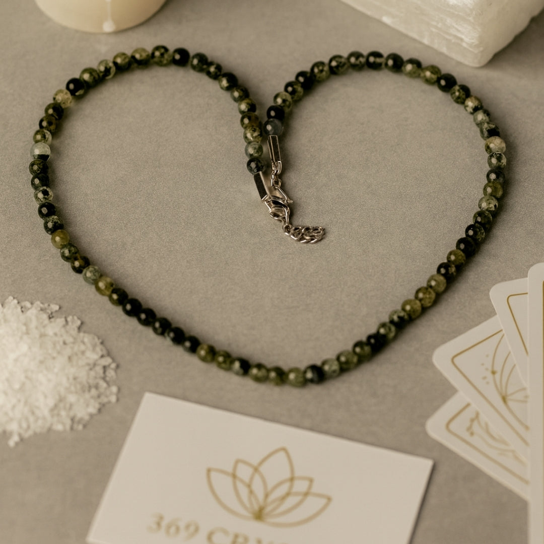 Prehnite Core Necklace – Natural Prehnite with Epidote Inclusions