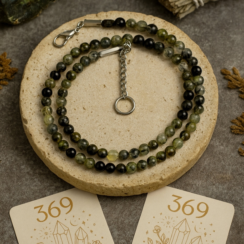 Prehnite Core Necklace – Natural Prehnite with Epidote Inclusions