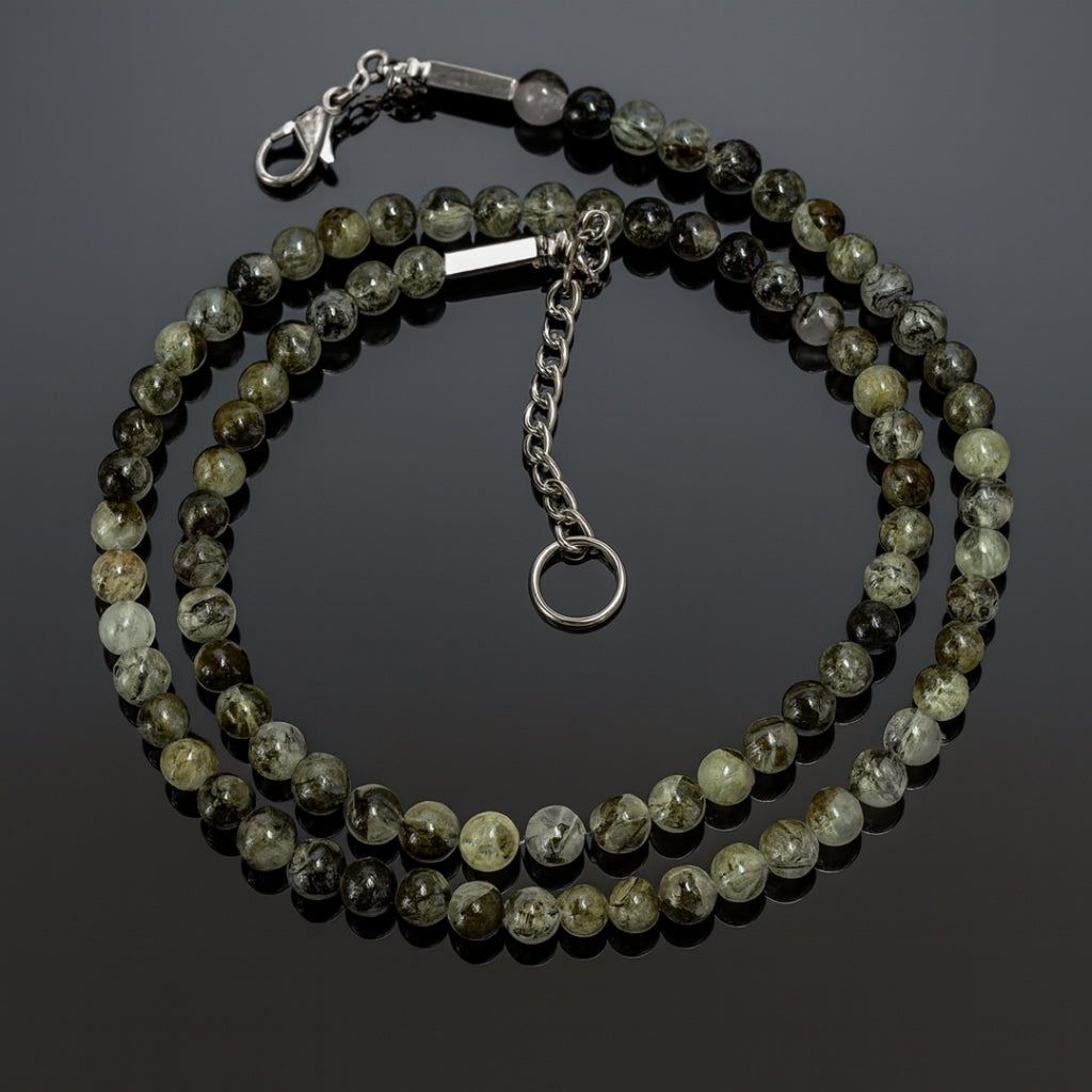 Prehnite Core Necklace – Natural Prehnite with Epidote Inclusions
