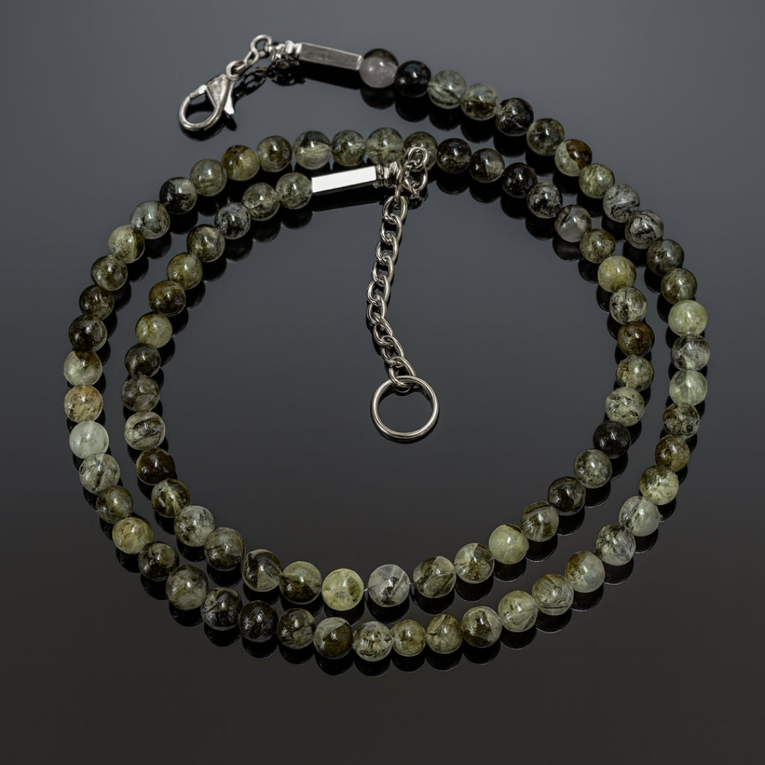 Prehnite Core Necklace – Natural Prehnite with Epidote Inclusions