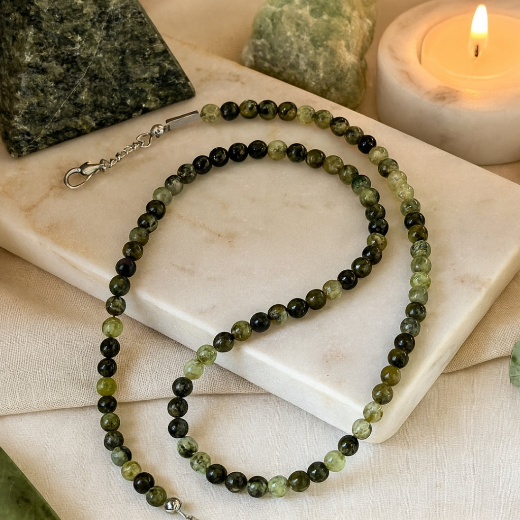 Prehnite Core Necklace – Natural Prehnite with Epidote Inclusions
