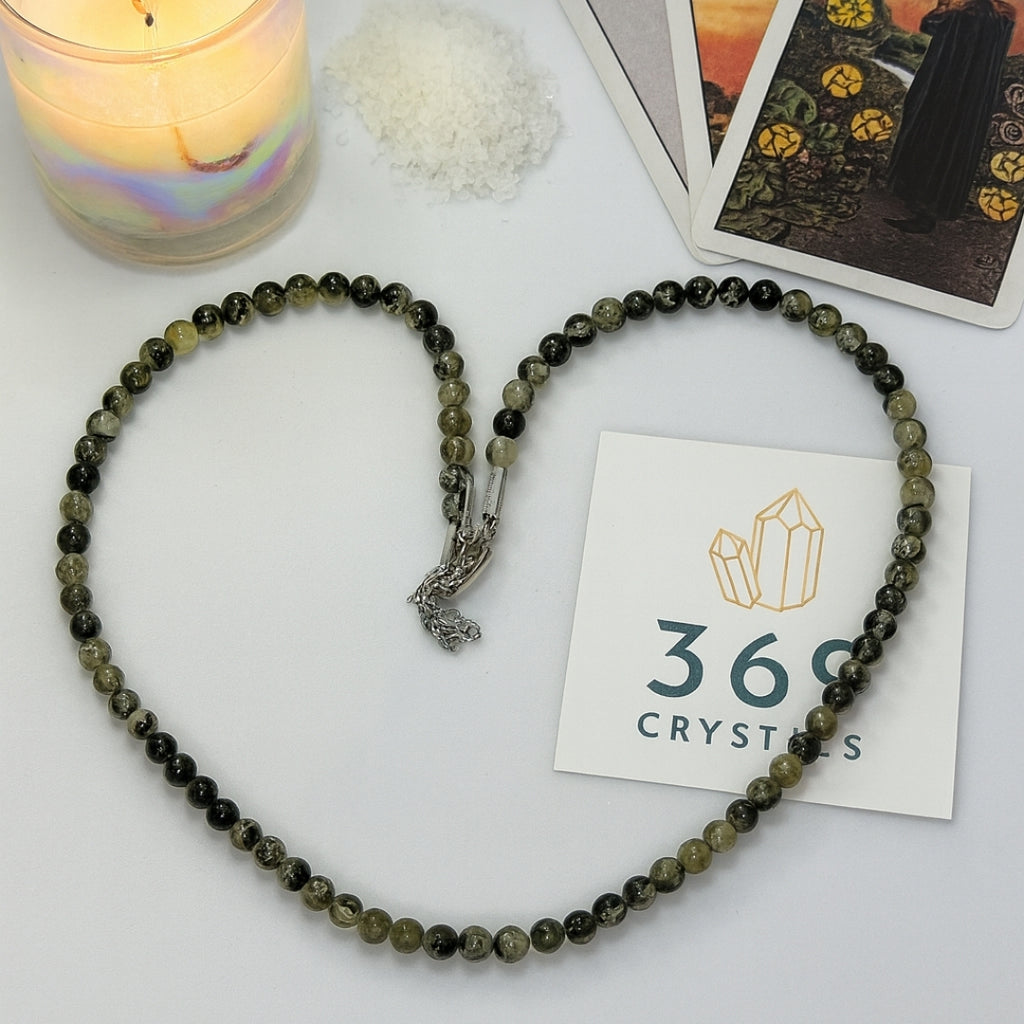 Prehnite Core Necklace – Natural Prehnite with Epidote Inclusions