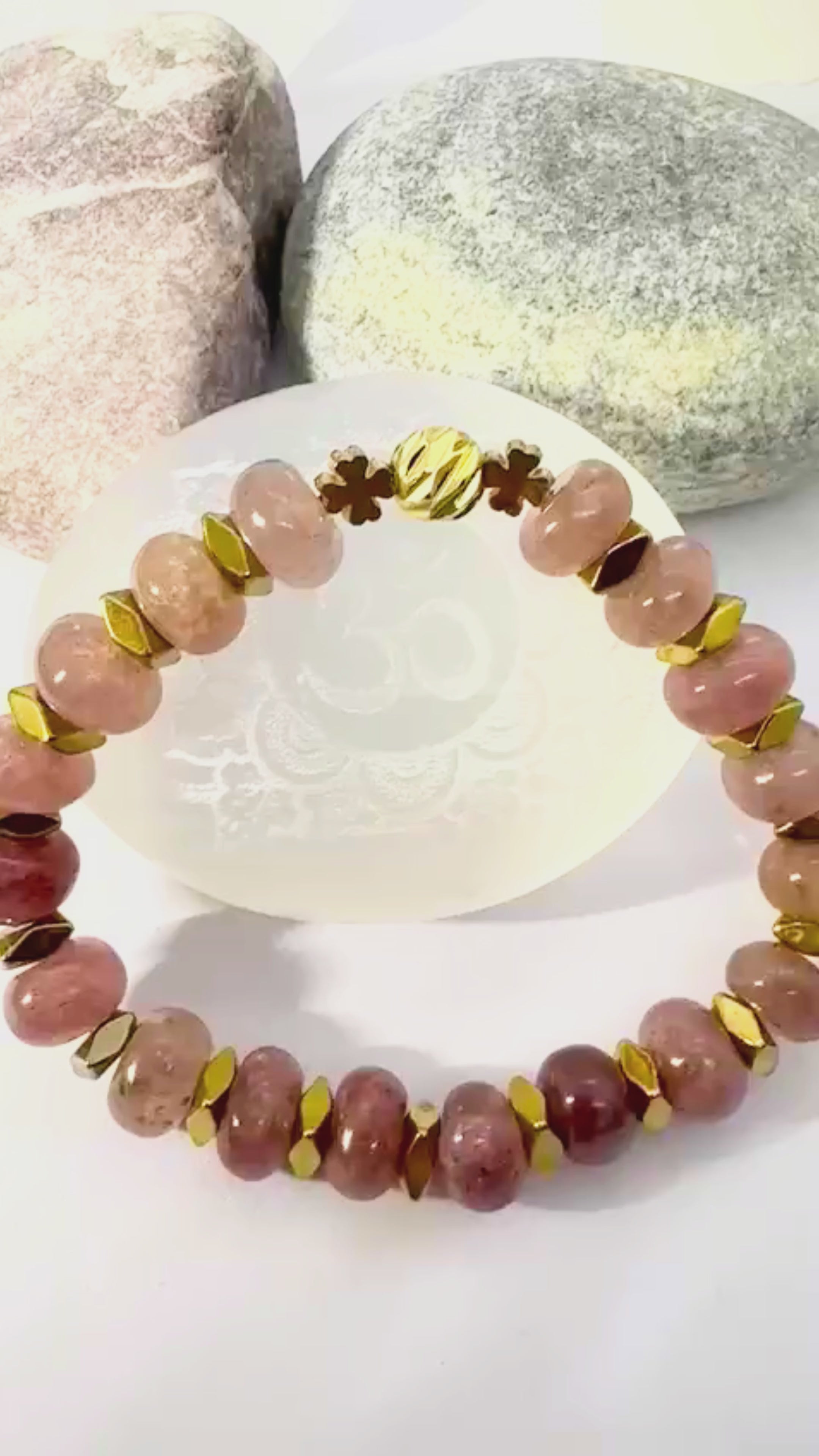 Strawberry Quartz Bracelet 10mm Rondelle with Hematite | Prana Vitae Collection