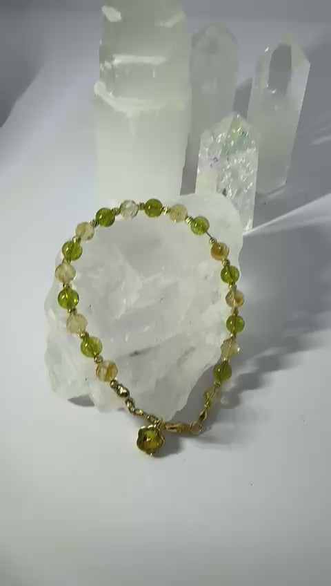 Peridot & Citrine Bracelet 6 mm | Natural Crystal Bracelet