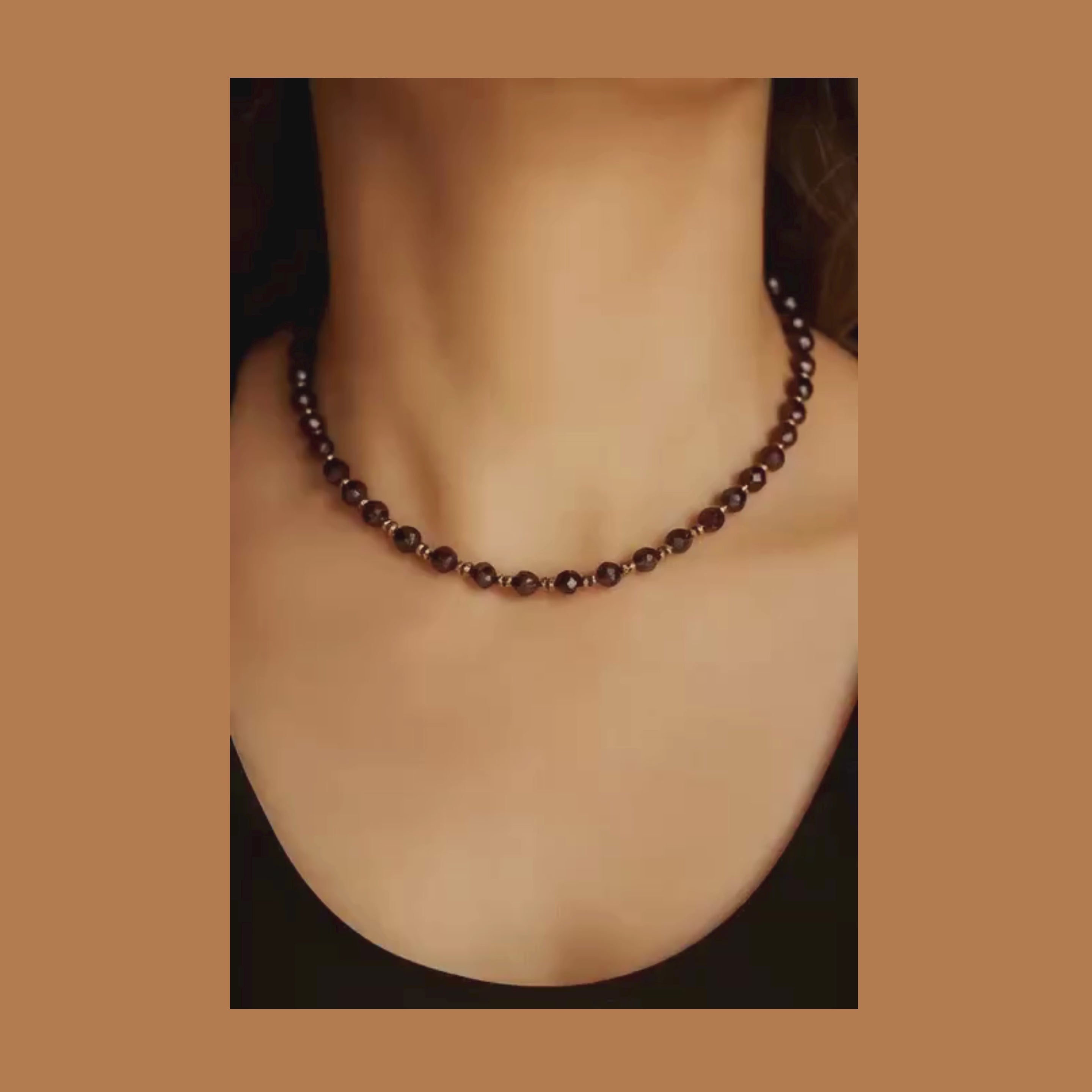 Garnet Core Necklace Faceted Garnet Gold Hematite Choker