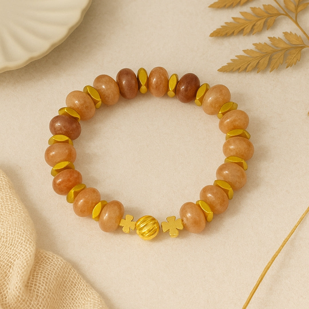 Strawberry Quartz Bracelet 10mm Rondelle with Hematite | Prana Vitae Collection