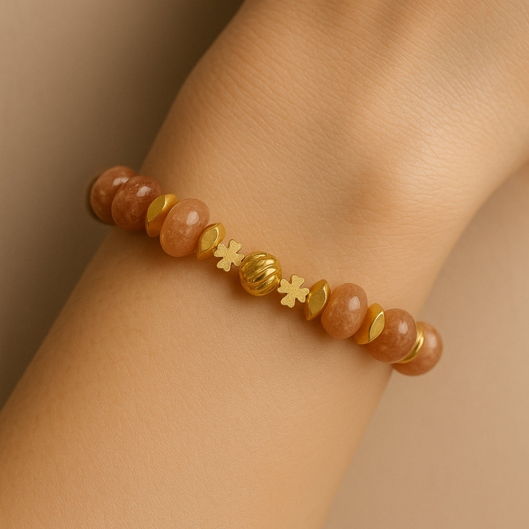 Strawberry Quartz Bracelet 10mm Rondelle with Hematite | Prana Vitae Collection