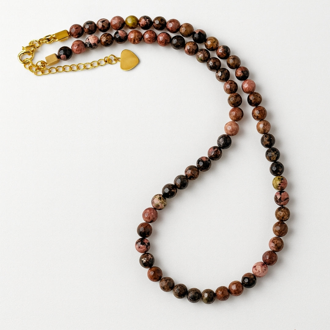 Rhodonite Gold Hematite Necklace |
