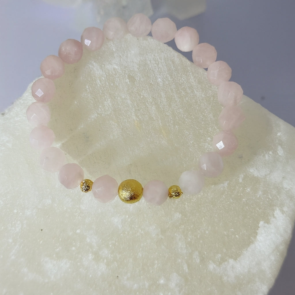 Rose Quartz 8 mm Faceted Bracelet Gift for Her