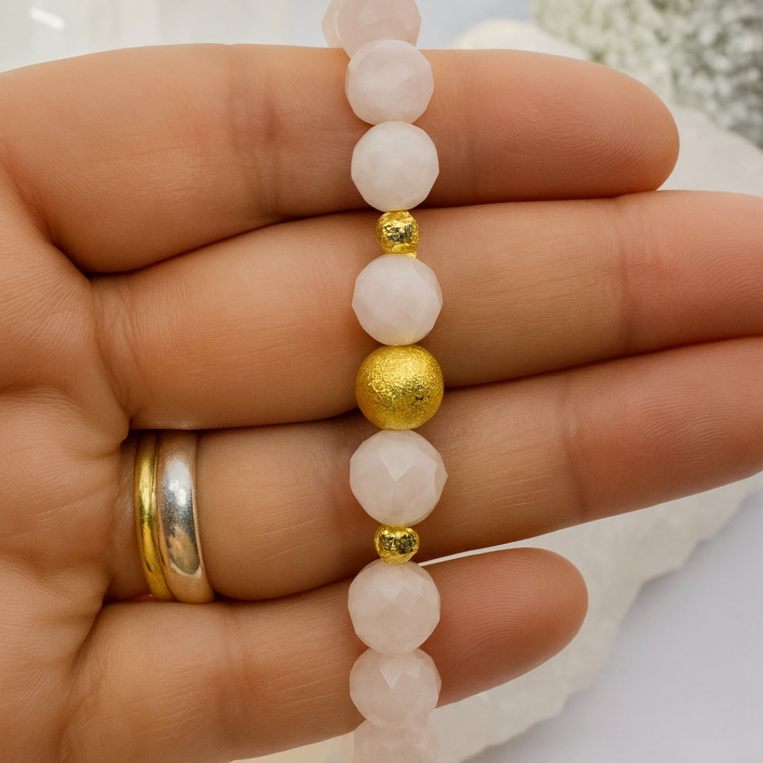 Rose Quartz 8 mm Faceted Bracelet Gift for Her