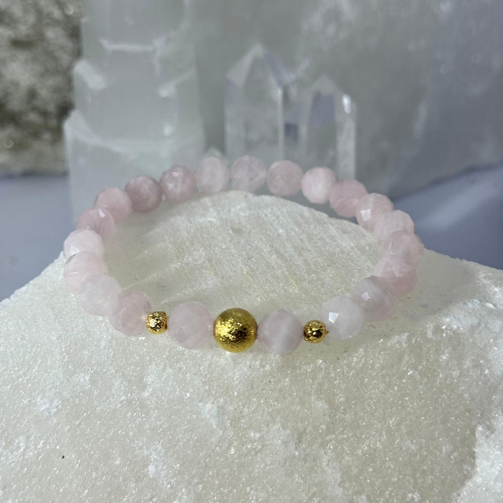 Rose Quartz 8 mm Faceted Bracelet Gift for Her
