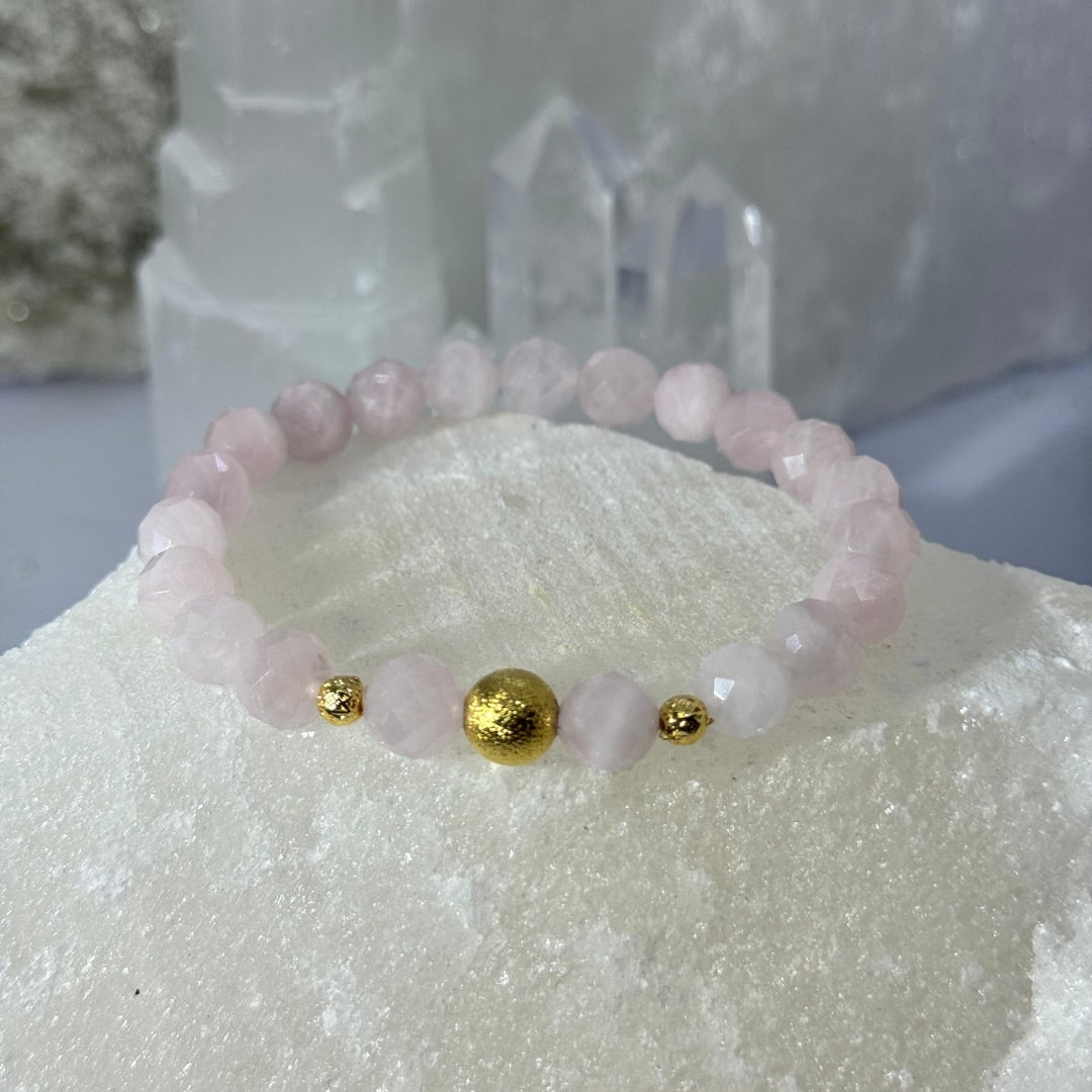 Rose Quartz 8 mm Faceted Bracelet Gift for Her