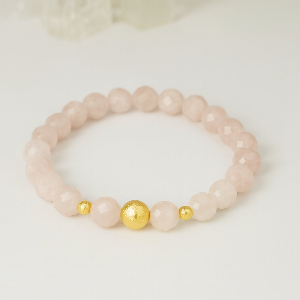 Rose Quartz 8 mm Faceted Bracelet Gift for Her