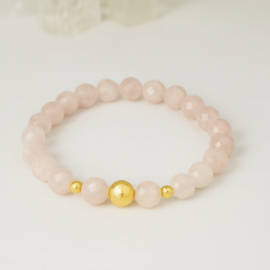 Rose Quartz 8 mm Faceted Bracelet Gift for Her