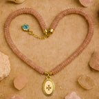 Crux Florata Rose Quartz Necklace – 6mm AAA Rose Quartz • 18K Gold-Plated •