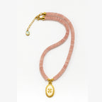 Crux Florata Rose Quartz Necklace – 6mm AAA Rose Quartz • 18K Gold-Plated •