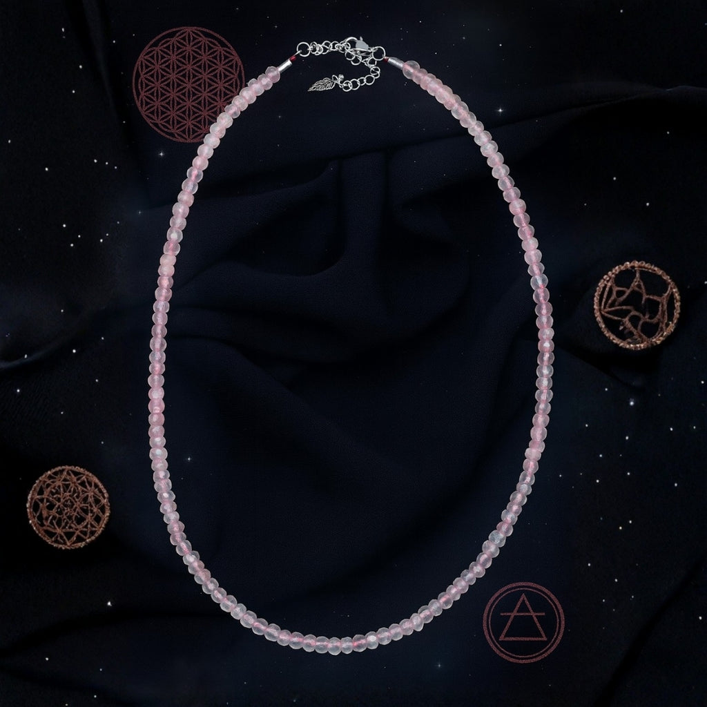 Natural Rose Quartz 3–5 mm Faceted | 925 Silver Clasp | 44 cm + 6 cm Extension