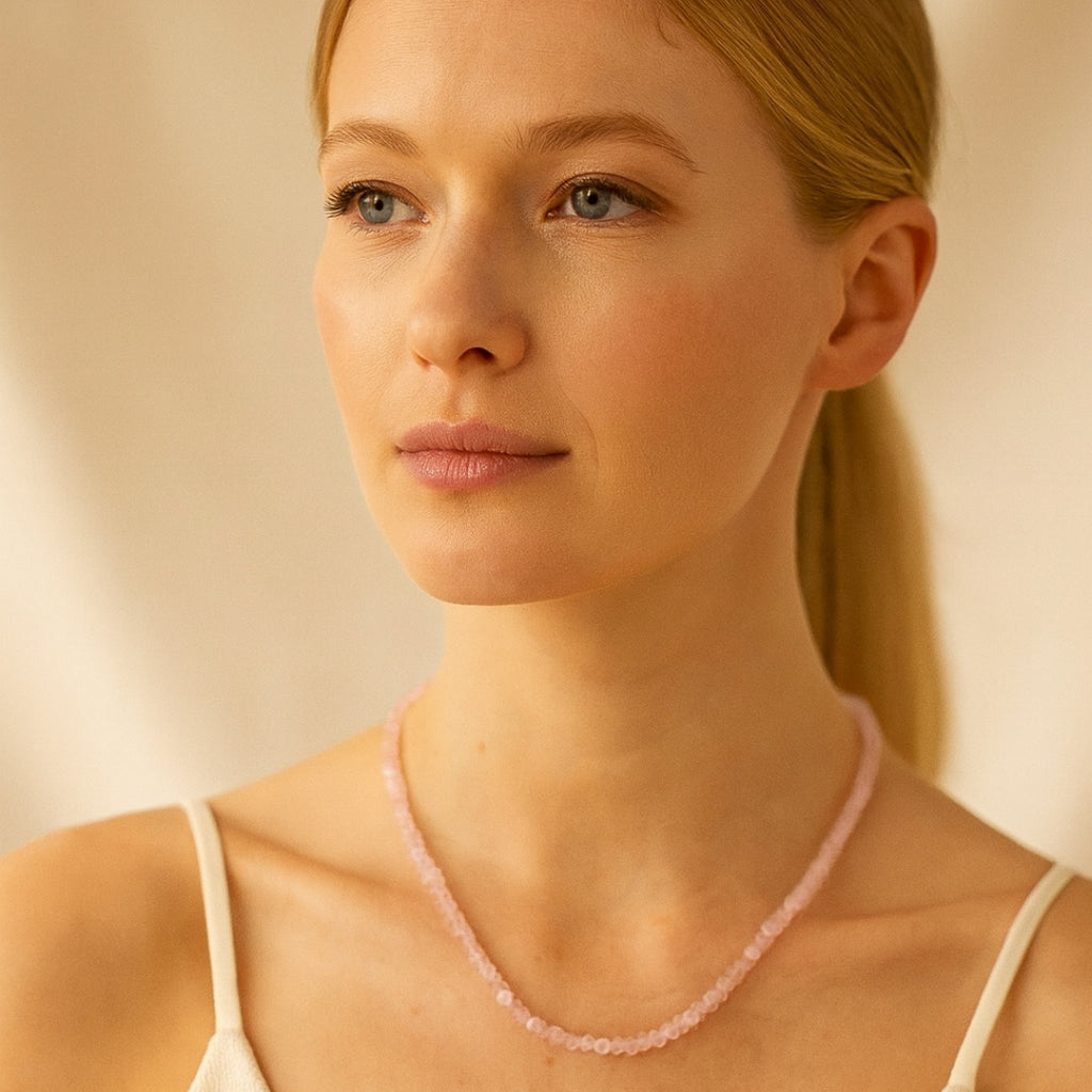 Natural Rose Quartz 3–5 mm Faceted | 925 Silver Clasp | 44 cm + 6 cm Extension