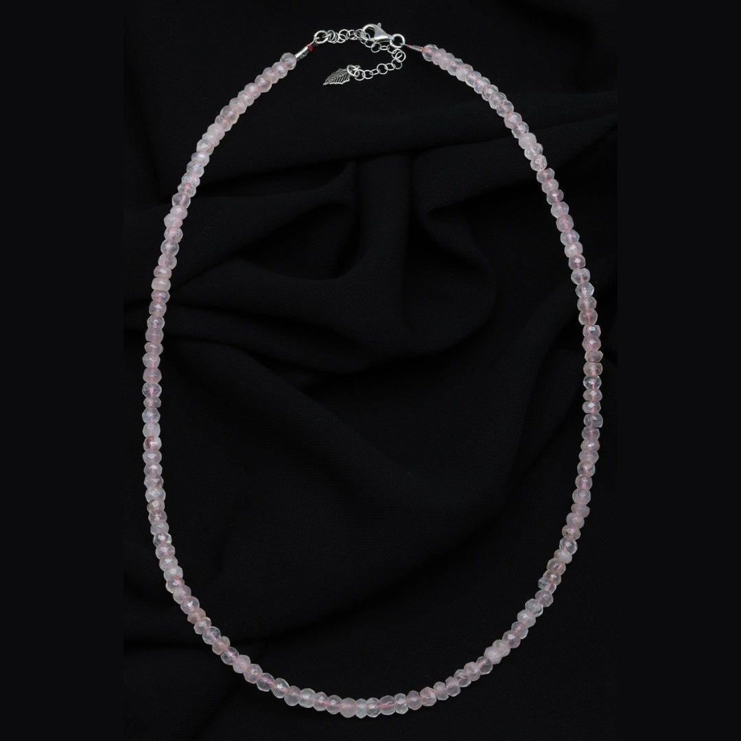 Natural Rose Quartz 3–5 mm Faceted | 925 Silver Clasp | 44 cm + 6 cm Extension
