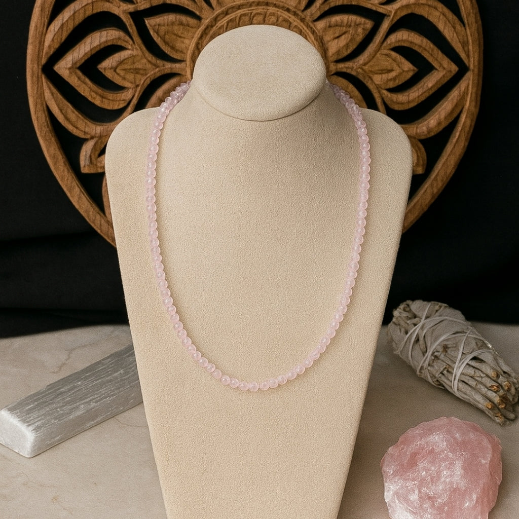 Natural Rose Quartz 3–5 mm Faceted | 925 Silver Clasp | 44 cm + 6 cm Extension