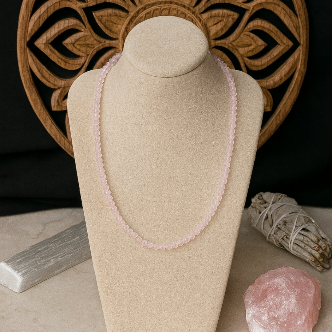 Natural Rose Quartz 3–5 mm Faceted | 925 Silver Clasp | 44 cm + 6 cm Extension